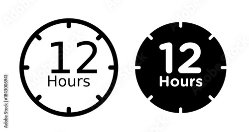 12 Hours clock Icon collection in filled and stroke style.