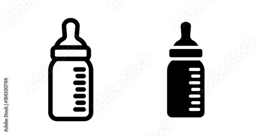 Baby bottle Icon collection in filled and stroke style.
