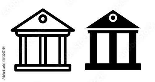 Bank Icon collection in filled and stroke style.