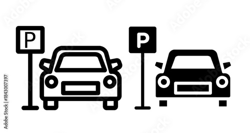 Car parking Icon collection in filled and stroke style.