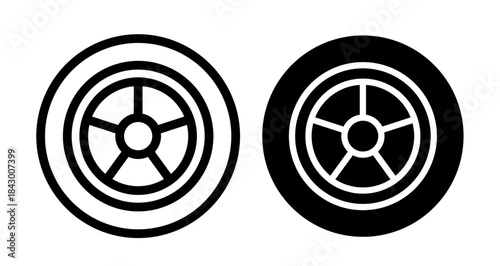 Car wheel Icon collection in filled and stroke style.