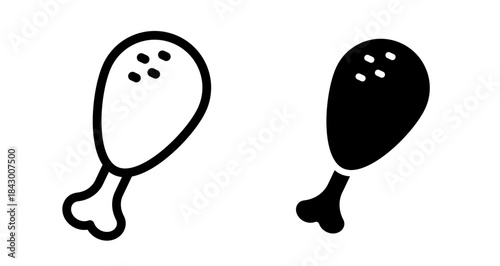 Chicken leg Icon collection in filled and stroke style.