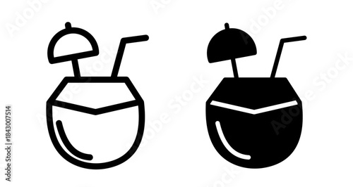 Coconut drink Icon collection in filled and stroke style.