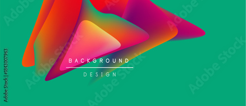 Abstract vibrant shapes overlap turquoise backdrop. Modern design elements create dynamic visual impact. Text reads background design.