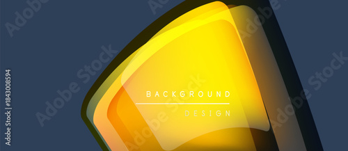 Abstract yellow shapes overlap dark blue background. Text reads background design. Modern, vibrant visual presentation.