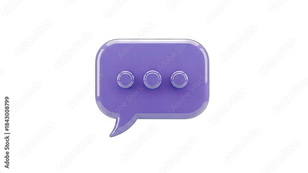 Fototapeta premium 3D Purple Chat Bubble Icon on White Background