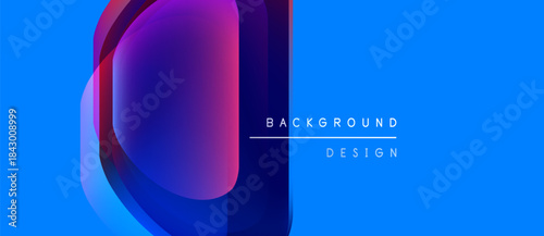 Abstract blue design features overlapping translucent shapes. Gradient colors create depth, modern aesthetic. Text reads background design.