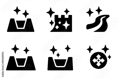 Radiant Trench Icons. Solid style icons of radiant trench motifs: shimmering trench, glittering defense, sparkling moat, luminous