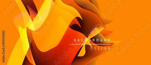 Abstract orange design. Dynamic shapes overlap, creating vibrant visual effect. Text reads background design. Warm color palette dominates composition.