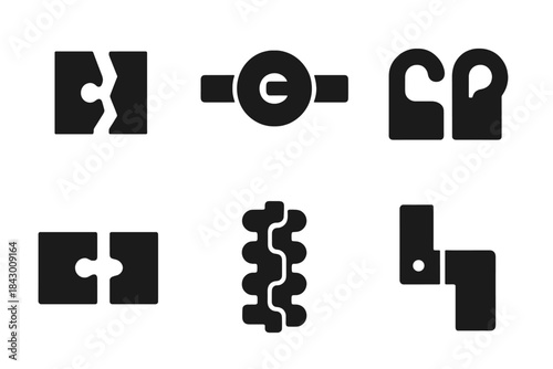 Abstract Ridge Icons. Solid style icons of abstract ridge joints: enigmatic connector, cryptic fastener, mysterious attachment,
