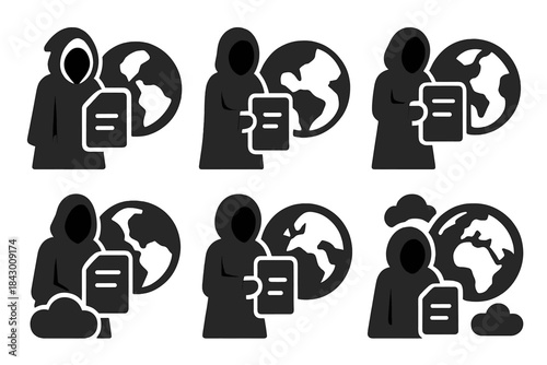 Ultimatum Icons. Solid style icons of transient world ultimatums: shadowy final offer, dark ultimatum, shaded last term, dusky