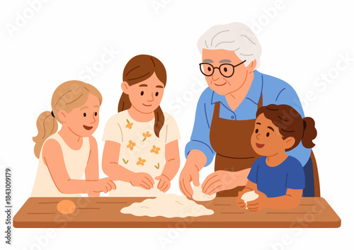 Intergenerational Togetherness, Grandchildren And Grandmother's Sweet Secrets.