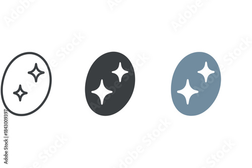 Polished Hematite Icons. three minimal vector icons of a polished hematite stone reflecting light like a mirror, line outline