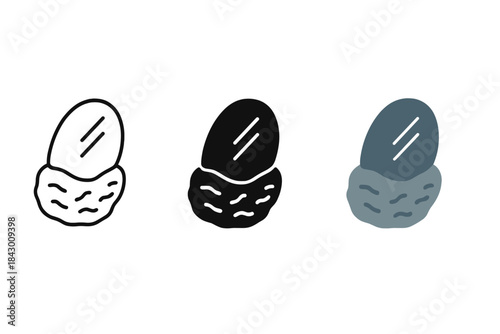 Hematite Icons Trio. three minimal vector icons of hematite mineral mirror combining stone texture and reflection, line outline