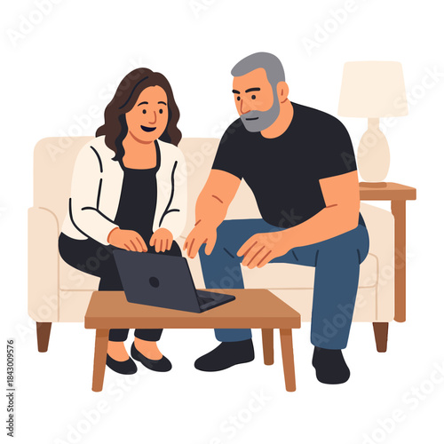 A Happy Couple's Educational Journey In A Candid Moment While Learning Something Online On The Computer.