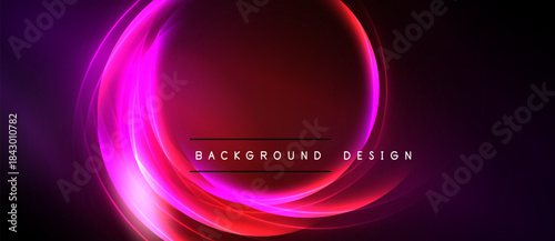Abstract neon circles radiate from center. Vivid pinks, reds blend into dark background. Text reads background design.