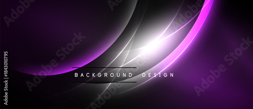 Abstract purple design features flowing lines, bright light. Dark background creates dramatic visual effect. Modern, elegant composition.