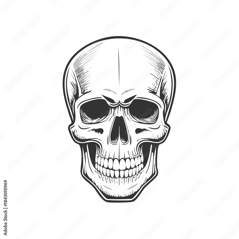 Fototapeta premium Intricate skull drawing with detailed line work evoking mortality and symbolism in a monochrome illustration