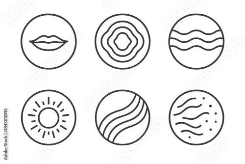 Buried Voices Icons. Line style vector icons of Fire Memory: fading embers, burning petals, curved trails, molten lines, radiant