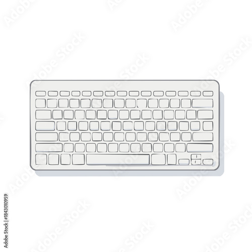 Stylized computer keyboard, keys and digital device for simple typing on white backdrop