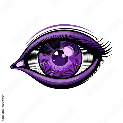 Stylized Eye with Long Eyelashes Detailed Purple Iris Beauty Graphic