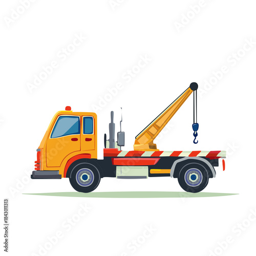 Yellow Tow Truck Cartoon Vehicle Rescue Assistance Towing Service Flatbed Wrecker Hook Construction Auto Transport