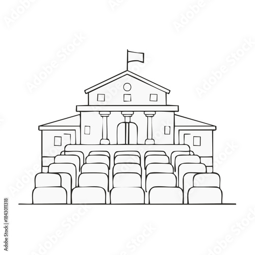 Theater Illustration, Concert Hall Drawing, Auditorium Outline, Classical Architecture Design, Seats