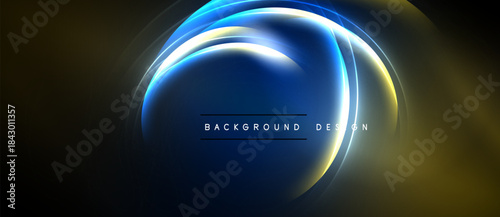 Abstract blue, gold light curves create dynamic background. Text reads background design. Minimalist, modern aesthetic.