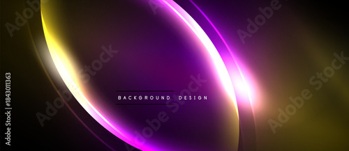Abstract background features glowing curves. Purple, gold hues blend into dark space. Modern design element for digital projects.