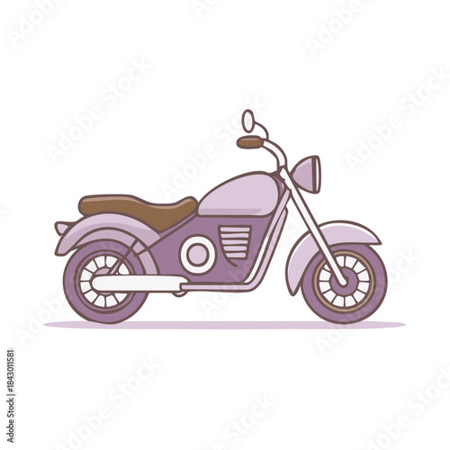 Lilac Motorcycle Illustration: Classic Cruiser Bike, Transportation, Motor Vehicle, Riding
