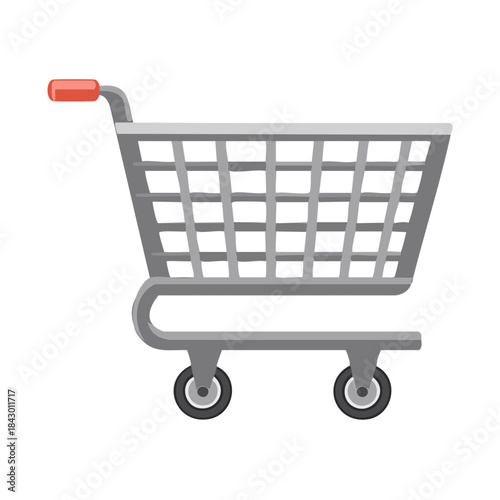 Illustration of Shopping Cart Trolley with Four Wheels and Red Handle for Online Purchases or Supermarket