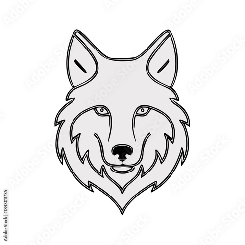Stylized Wolf Portrait Illustration Head of Wild Animal Isolated Front View Drawing Simple Art