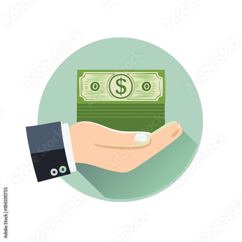 Money in Hand Icon Business Finance Concept Financial Success and Investment Profit on Green Background