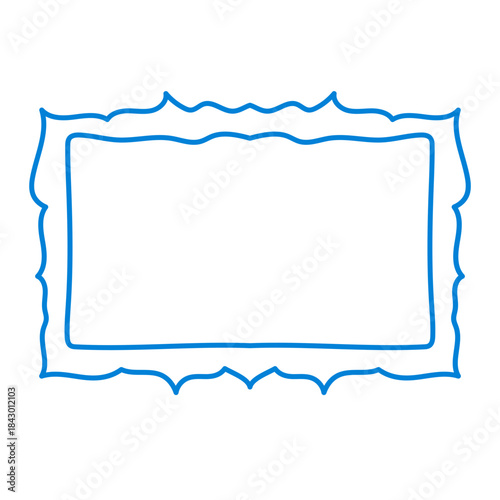 Wavy Funny Doodle Frame. Vintage Curly Hand Drawn Empty Border. Cute Childish Positive Vibrant Frame Retro Canvas. Greeting Card Line Art Border Cartoon Element 	