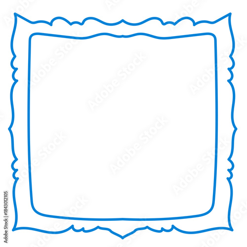 Wavy Funny Doodle Frame. Vintage Curly Hand Drawn Empty Border. Cute Childish Positive Vibrant Frame Retro Canvas. Greeting Card Line Art Border Cartoon Element 	