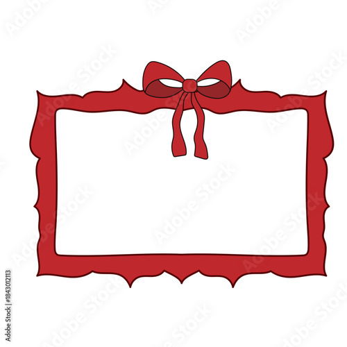 Wavy Red Funny Doodle Valentine Day Frame. Vintage Curly Hand Drawn Empty Border. Wedding Greeting Vibrant Frame Retro Canvas. Cartoon Border with Bow Ribbon Element Design