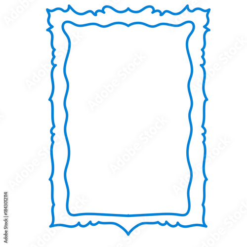 Wavy Funny Doodle Frame. Vintage Curly Hand Drawn Empty Border. Cute Childish Positive Vibrant Frame Retro Canvas. Greeting Card Line Art Border Cartoon Element 	