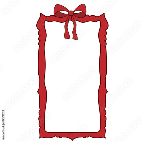 Wavy Red Funny Doodle Valentine Day Frame. Vintage Curly Hand Drawn Empty Border. Wedding Greeting Vibrant Frame Retro Canvas. Cartoon Border with Bow Ribbon Element Design