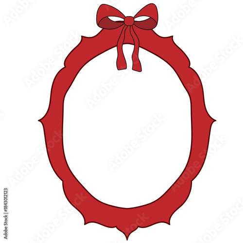 Wavy Red Funny Doodle Valentine Day Frame. Vintage Curly Hand Drawn Empty Border. Wedding Greeting Vibrant Frame Retro Canvas. Cartoon Border with Bow Ribbon Element Design