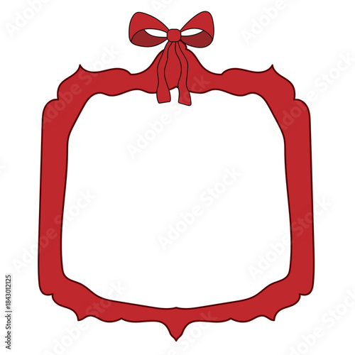 Wavy Red Funny Doodle Valentine Day Frame. Vintage Curly Hand Drawn Empty Border. Wedding Greeting Vibrant Frame Retro Canvas. Cartoon Border with Bow Ribbon Element Design