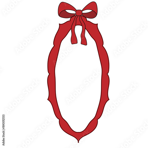 Wavy Red Funny Doodle Valentine Day Frame. Vintage Curly Hand Drawn Empty Border. Wedding Greeting Vibrant Frame Retro Canvas. Cartoon Border with Bow Ribbon Element Design