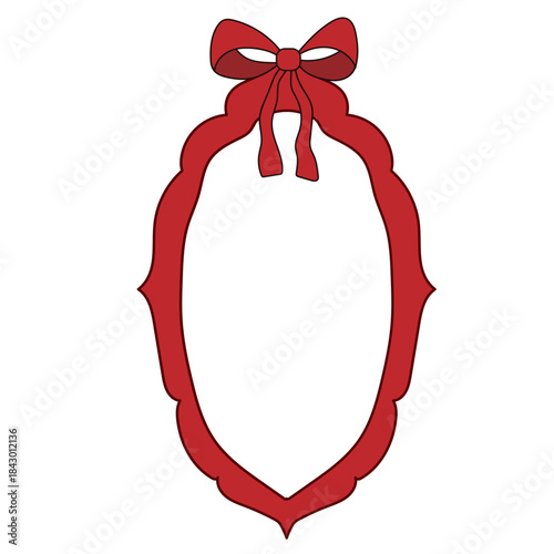 Wavy Red Funny Doodle Valentine Day Frame. Vintage Curly Hand Drawn Empty Border. Wedding Greeting Vibrant Frame Retro Canvas. Cartoon Border with Bow Ribbon Element Design