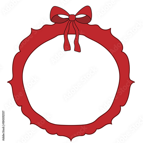 Wavy Red Funny Doodle Valentine Day Frame. Vintage Curly Hand Drawn Empty Border. Wedding Greeting Vibrant Frame Retro Canvas. Cartoon Border with Bow Ribbon Element Design