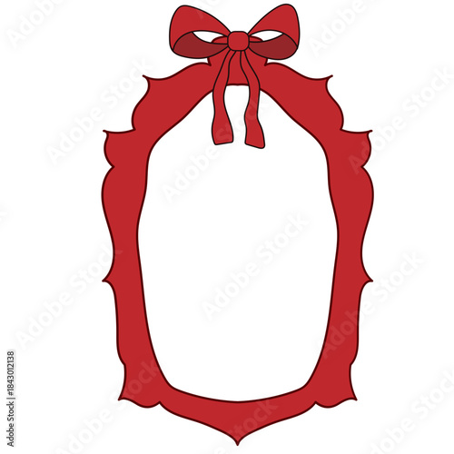 Wavy Red Funny Doodle Valentine Day Frame. Vintage Curly Hand Drawn Empty Border. Wedding Greeting Vibrant Frame Retro Canvas. Cartoon Border with Bow Ribbon Element Design