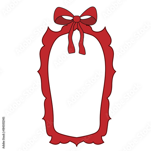 Wavy Red Funny Doodle Valentine Day Frame. Vintage Curly Hand Drawn Empty Border. Wedding Greeting Vibrant Frame Retro Canvas. Cartoon Border with Bow Ribbon Element Design