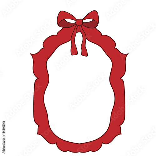 Wavy Red Funny Doodle Valentine Day Frame. Vintage Curly Hand Drawn Empty Border. Wedding Greeting Vibrant Frame Retro Canvas. Cartoon Border with Bow Ribbon Element Design