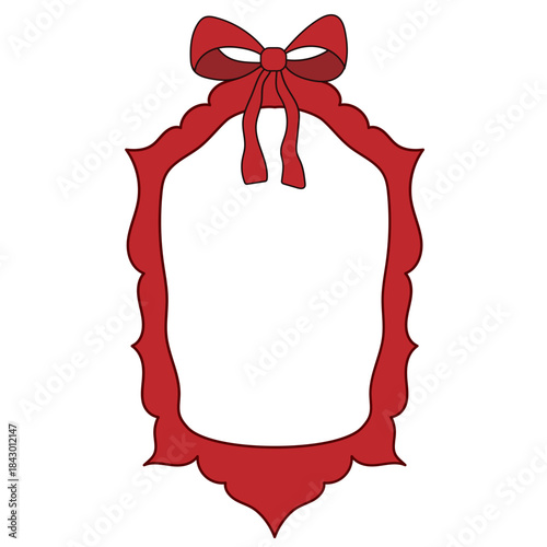 Wavy Red Funny Doodle Valentine Day Frame. Vintage Curly Hand Drawn Empty Border. Wedding Greeting Vibrant Frame Retro Canvas. Cartoon Border with Bow Ribbon Element Design