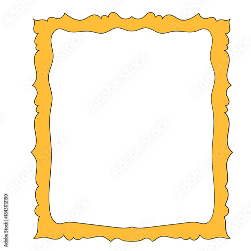 Wavy Funny Doodle Frame. Vintage Curly Hand Drawn Empty Border. Cute Childish Positive Vibrant Frame Retro Canvas. Greeting Card Line Art Border Cartoon Element 	