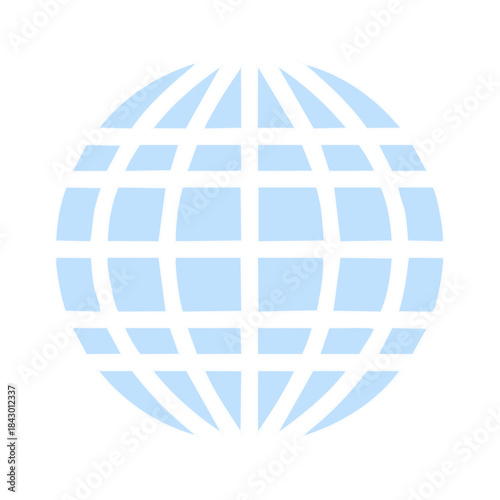 Globe Icon in Pale Blue Showing Meridians and Parallels Displaying a Webbed Earth
