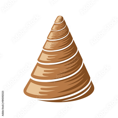 Stylized Seashell Shape with Brown Spiral Ridges Cone Marine Design